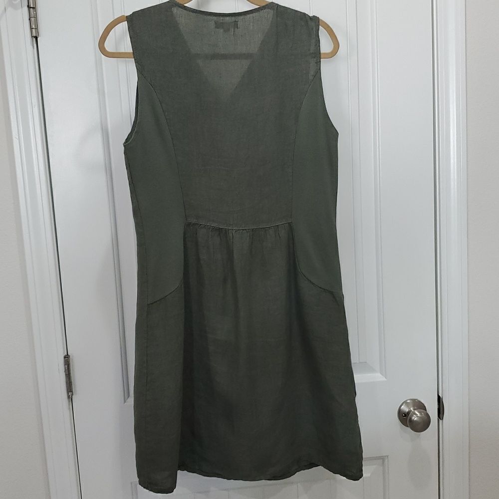 Lina Tomei 100% LINEN Shift Embellished Sleeveless Dress Green SZ Med Italy - Picture 5 of 5